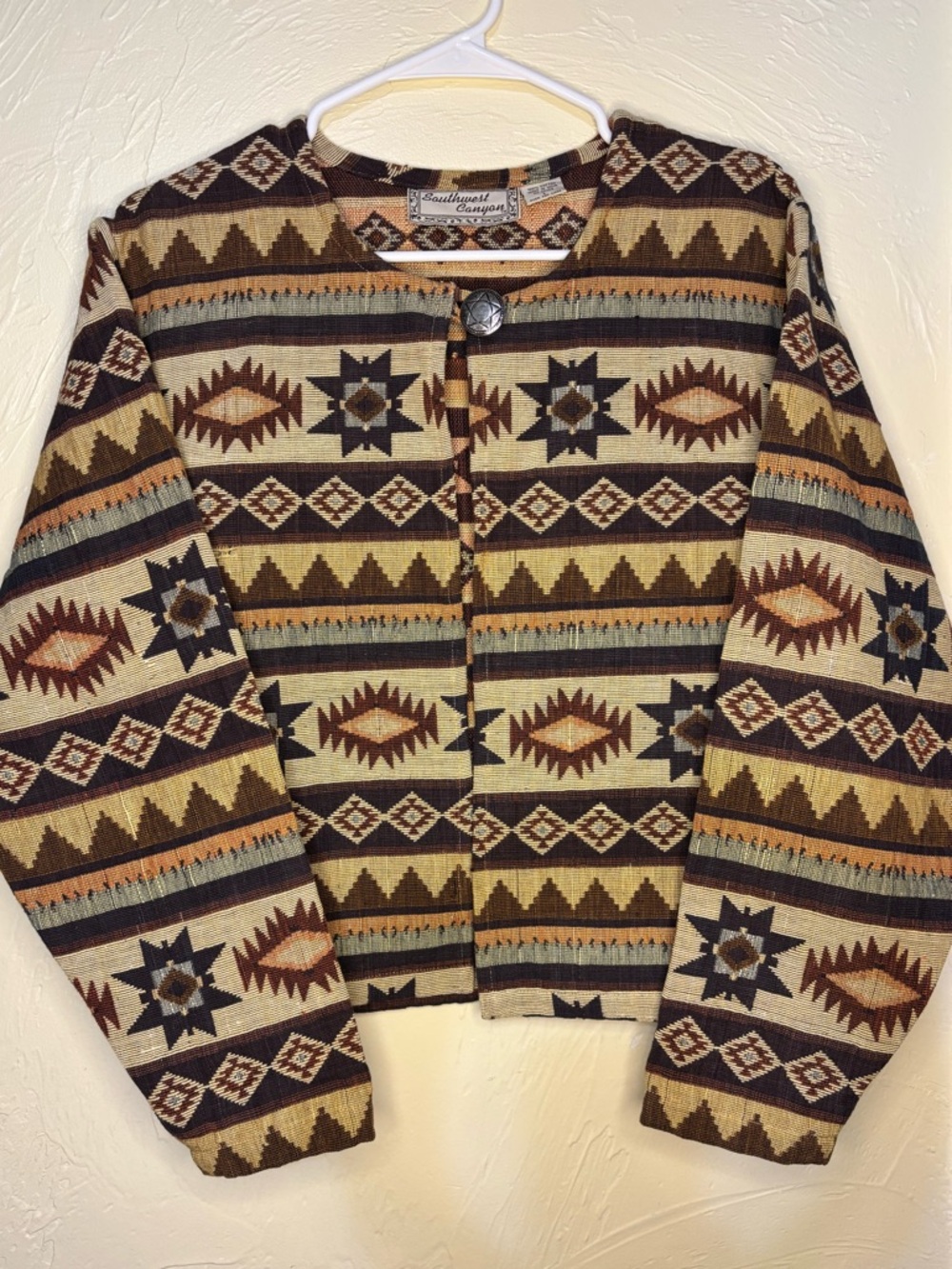 VTG Southwest Canyon Aztec Print Button Cardigan - Brown & Cream